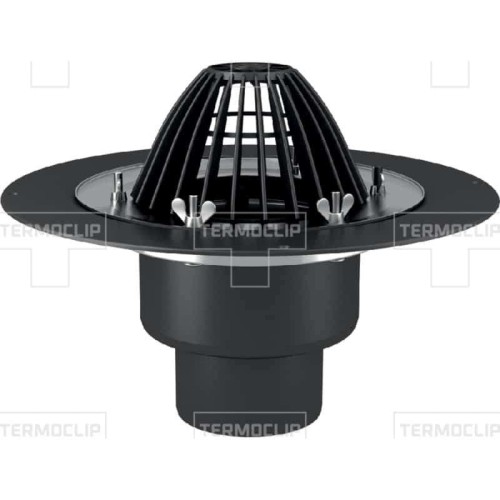 Кровельная воронка Termoclip с листвоуловителем и обжимным фланцем  с нагревательным эл. ВФО 110x165 мм